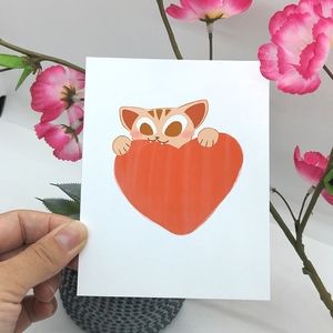 Wall Art Mini Print Cat Heart Home Decor